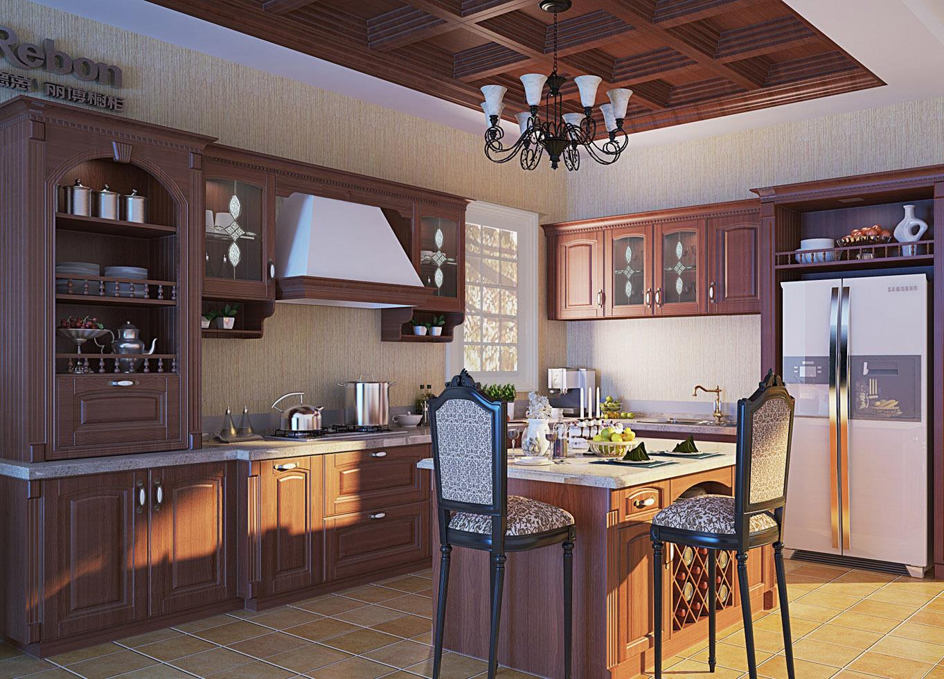 California European style PVC wood grain kitchen Cabinet